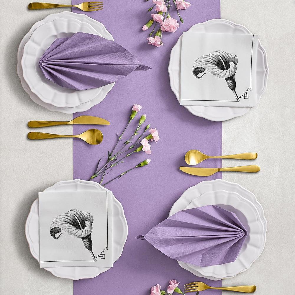 PAW - Serviettes Airlaid - En Tissu (40 X 40 Cm) I 50 Pièces I Pour Service Funéraire, Fête Funéraire, Funérailles, Adieu I Serviettes en Tissu de Décoration de Table de Haute Qualité - Fleur de Mémoire I Fleur de Mémoire