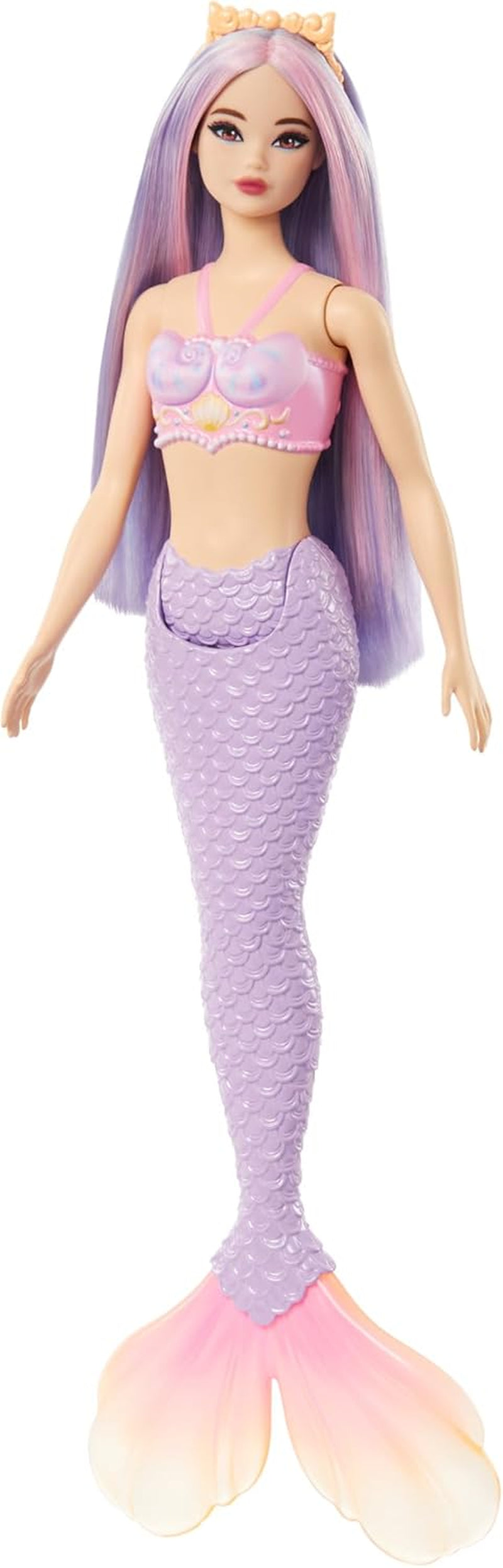 Poupée Barbie Sirène avec cheveux et bandeau fantaisie roses et lilas, haut en coquillage et poupée à nageoires arrière bleu lavande, HRR06 Naty Shop Dolls