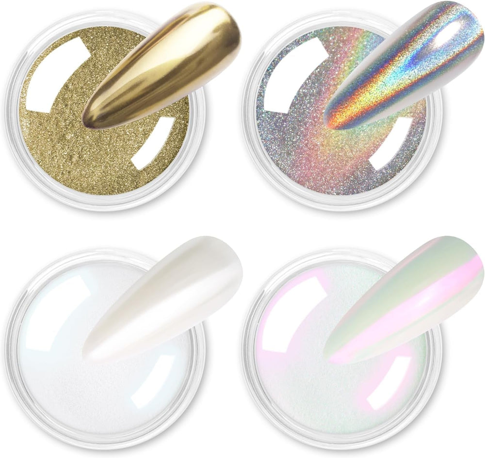 Chrome Nagel Pulver 4 couleurs irisées Aurora Pulver Metallic Spiegel Effet Pigment Nacré Merjungfrau Glitter Einhorn Glitter pour Gel Polish Nail Art Décoration-Purpurgrüner Jadeit
