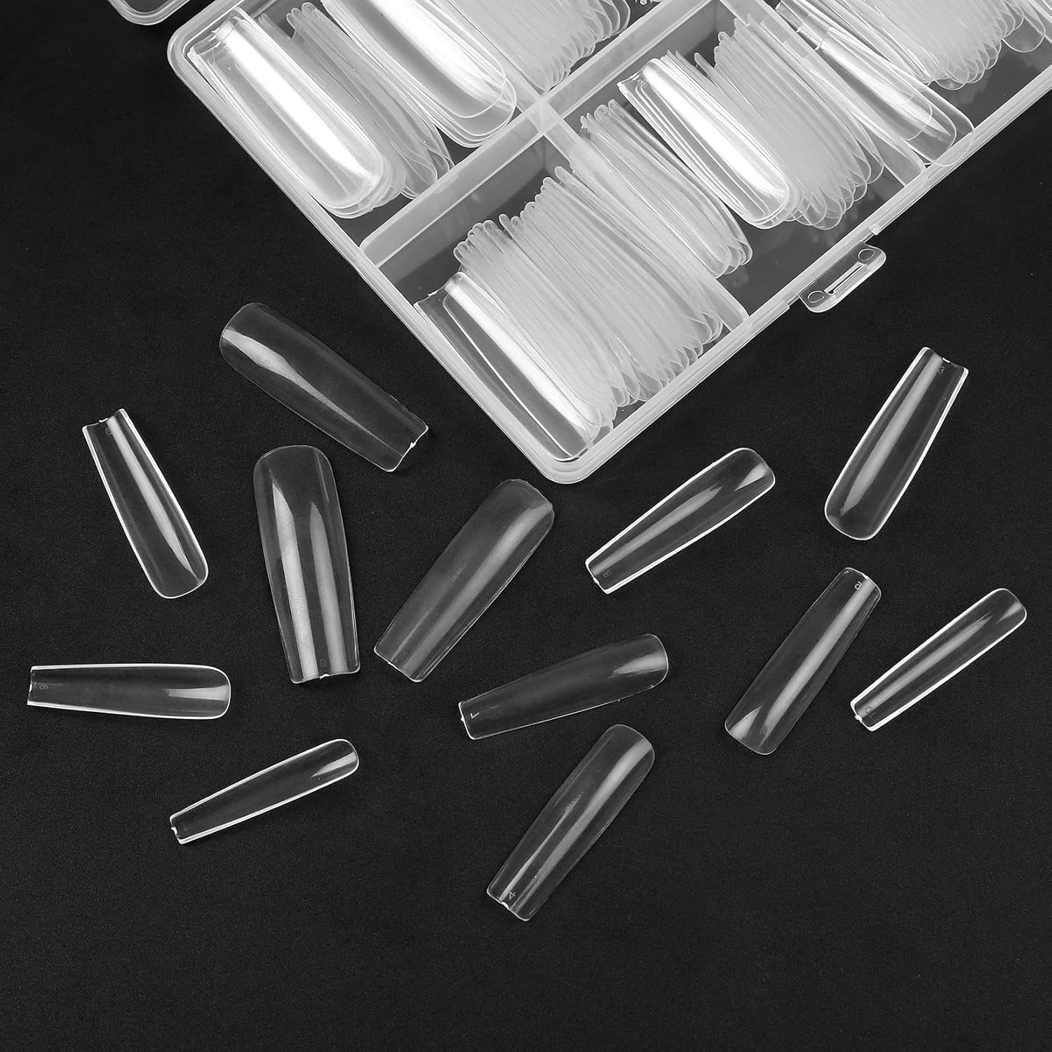 240 bucăți unghii artificiale transparente, vârfuri unghii false, unghii lungi cu acoperire completă, vârfuri unghii balerină, vârfuri unghii franceze cu acoperire completă pentru manichiură