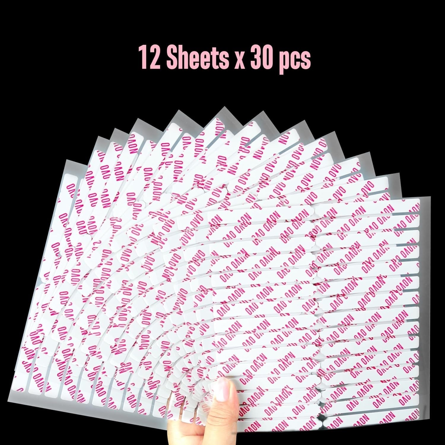 NOVO OVO 360 pièces facile à déchirer à presser sur feuille adhésive transparente double face pour nail art, emballage/stockage/pratique/accessoires, 30 pièces x 12 feuilles