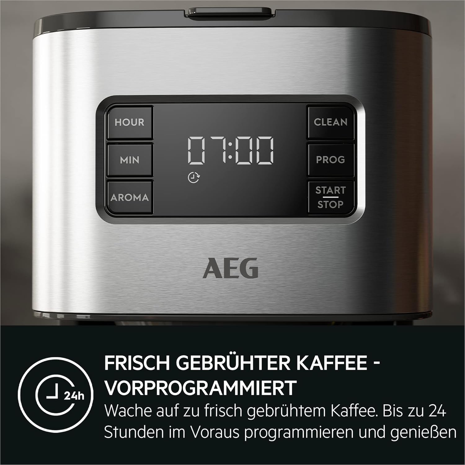 Machine à expresso AEG Deli 5, 1,5 l, minuterie programmable, fonction maintien au chaud, arrêt de sécurité, indicateur de niveau d'eau, dosage optimal, fonction anti-goutte, acier inoxydable, CM5-1-6ST