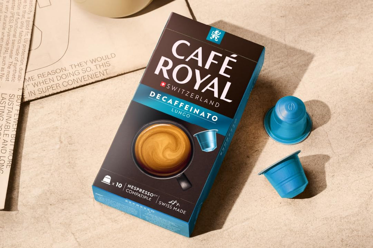 Café Royal Lungo Decaffeinato – Capsules de café compatibles Nespresso®, 100 % Arabica, Intensité 5/12, Rainforest Alliance, décaféiné, 100 capsules