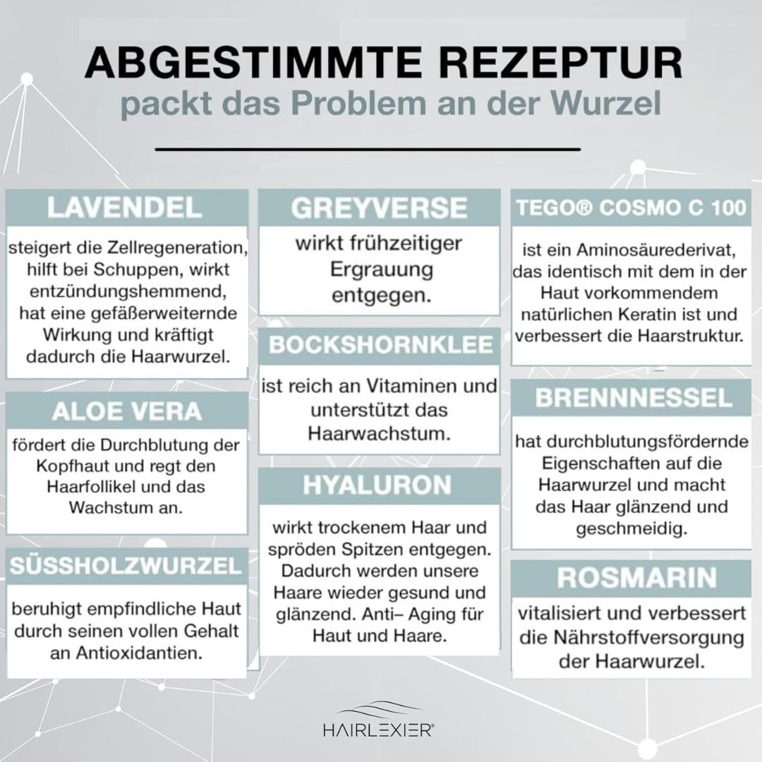 Hairlexier Remède pour la croissance des cheveux pour femme - Huile capillaire au romarin, huile capillaire à l'huile de ricin, huile de lavande, sérum capillaire naturel contre la chute diffuse des cheveux, soutient la croissance des cheveux, végétalien et biologique + Cahier de soins capillaires Naty Shop