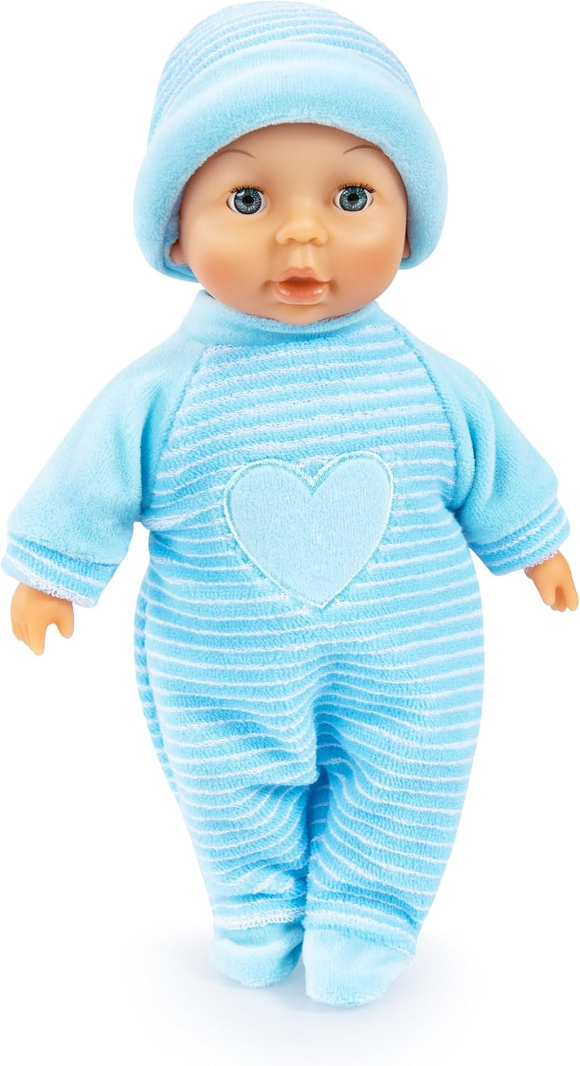 Bayer Design 92802AU My First Baby 28cm, Babypuppe, Weichkörperpuppe mit Schlafaugen, sehr handlich, niedliches Outfit, blau mit Herz