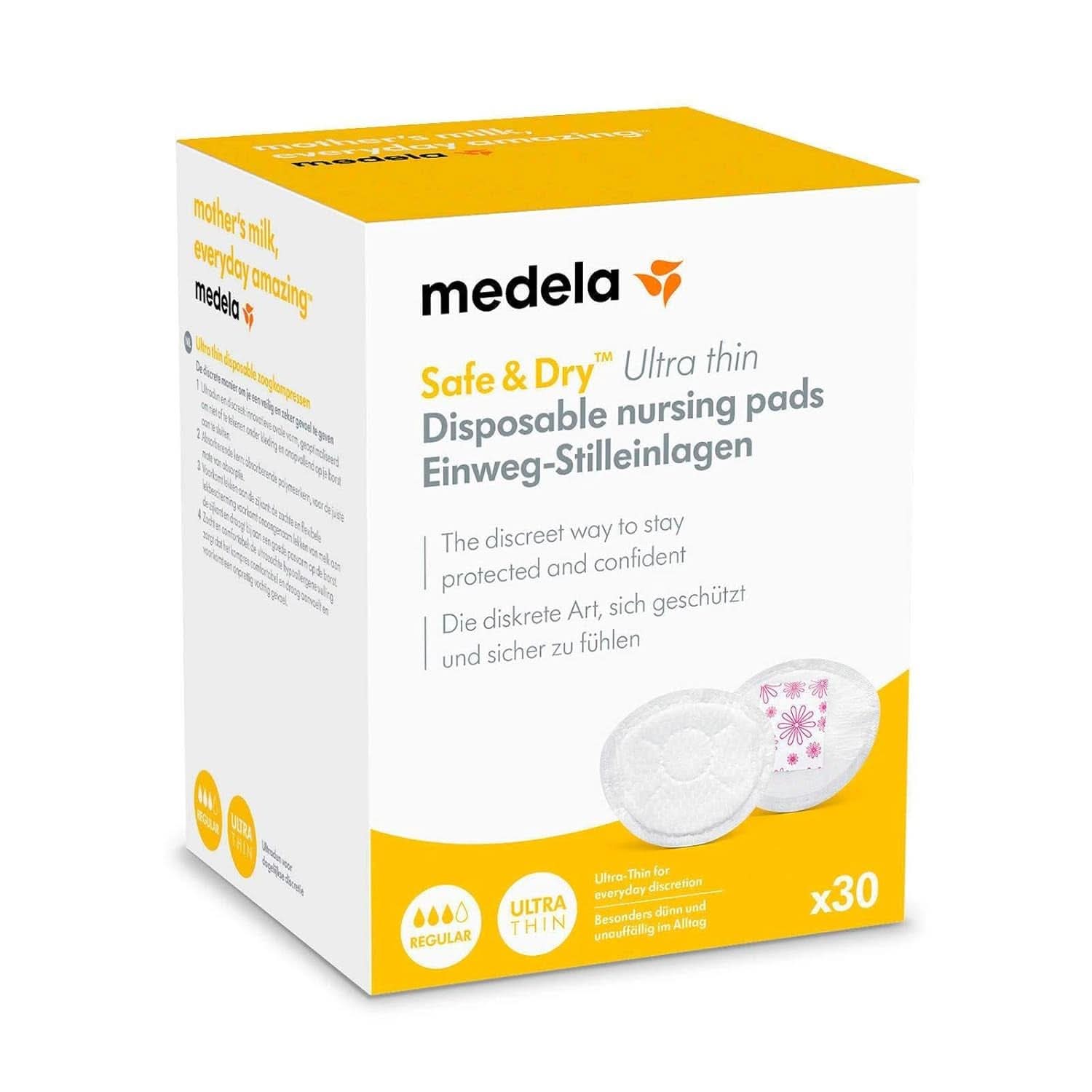 MEDELA Safe & Dry Einweg-Stilleinlagen, Ultradünn, Einzeln Verpackt, 30 Stück Accessoires Alimentation et allaitement Bebe Naty Shop