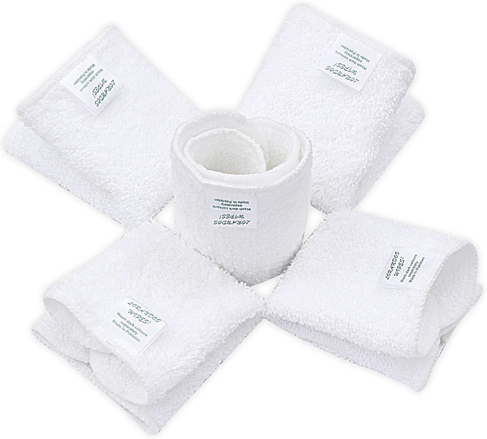 Lingettes réutilisables pour enfants 100% coton éponge (Lot de 25 - 15X15Cm - blanc) non parfumées, lavables, ultra douces et super absorbantes Mère et Enfant Naty Shop