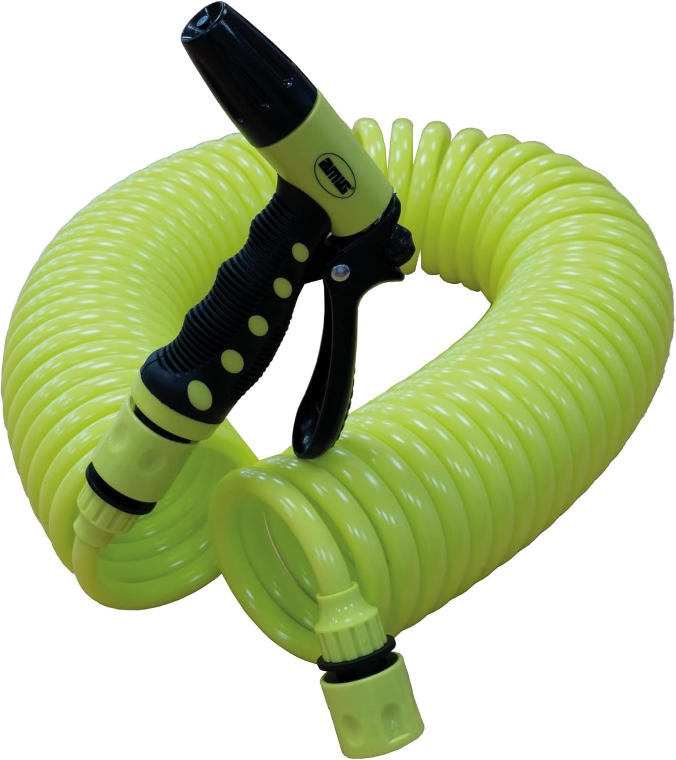 Amig - Furtun | Spiral | 15 m | Include 4 accesorii | Cu pistol de udare, adaptor pentru robinet și 2 cuplaje rapide | Cauciuc EVA | Verde fistic