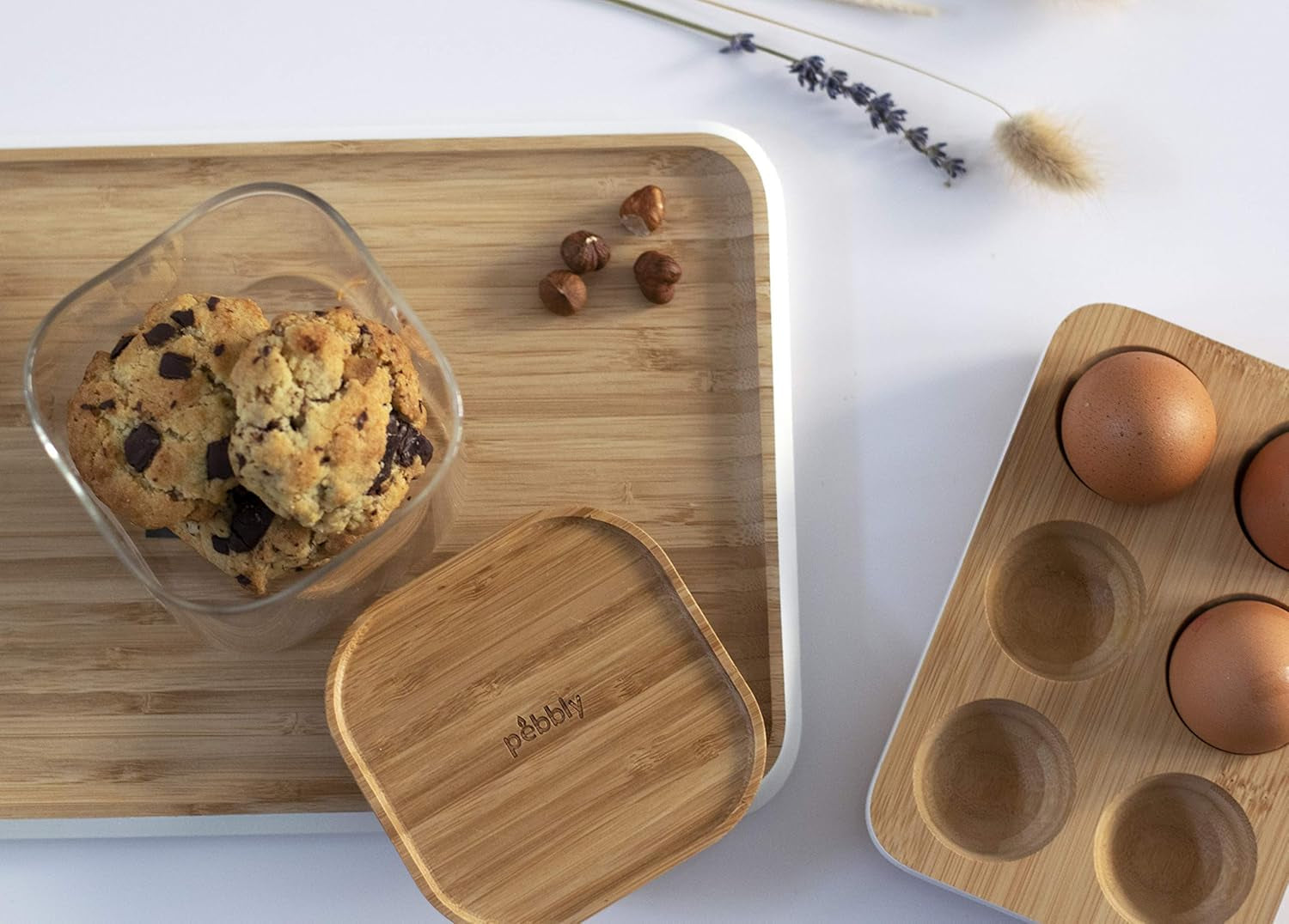 Lot de 3 récipients carrés en verre avec couvercle en bambou - 800 ml, verre borosilicate, bambou, silicone, naturel, 11 x 11 x 11 cm Boîtes de conservation alimentaire Naty Shop