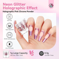 Saviland Chrome Nail Powder Set - Rose Laser Chrome Nail Powder Effet Miroir Laser Nail Art, Nail Glitter Manucure Poudre Décorative avec Bâtons Éponge, Nail Glitter Powder Nail Salon