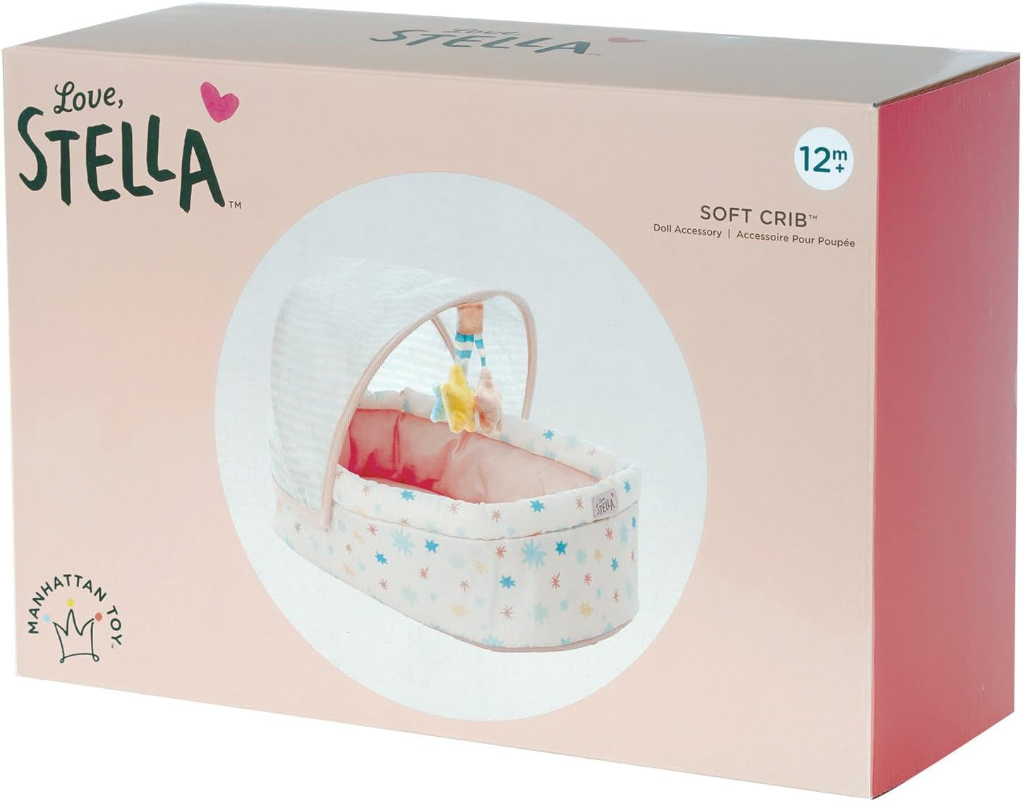 Stella Collection Weiches Babypuppenbett mit abnehmbarem Baldachin und Handy für 30,48 cm bis 38,1 cm Babypuppen, Klein