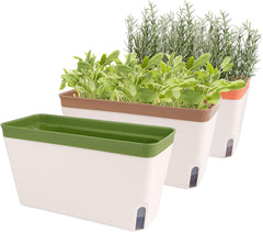 Pots de fleurs à arrosage automatique, lot de 3, pots de fleurs rectangulaires de 27 cm, pots à herbes, boîtes de rebord de fenêtre avec réservoir d'eau, pots de fleurs modernes en plastique pour intérieur et extérieur, jardin, bureau