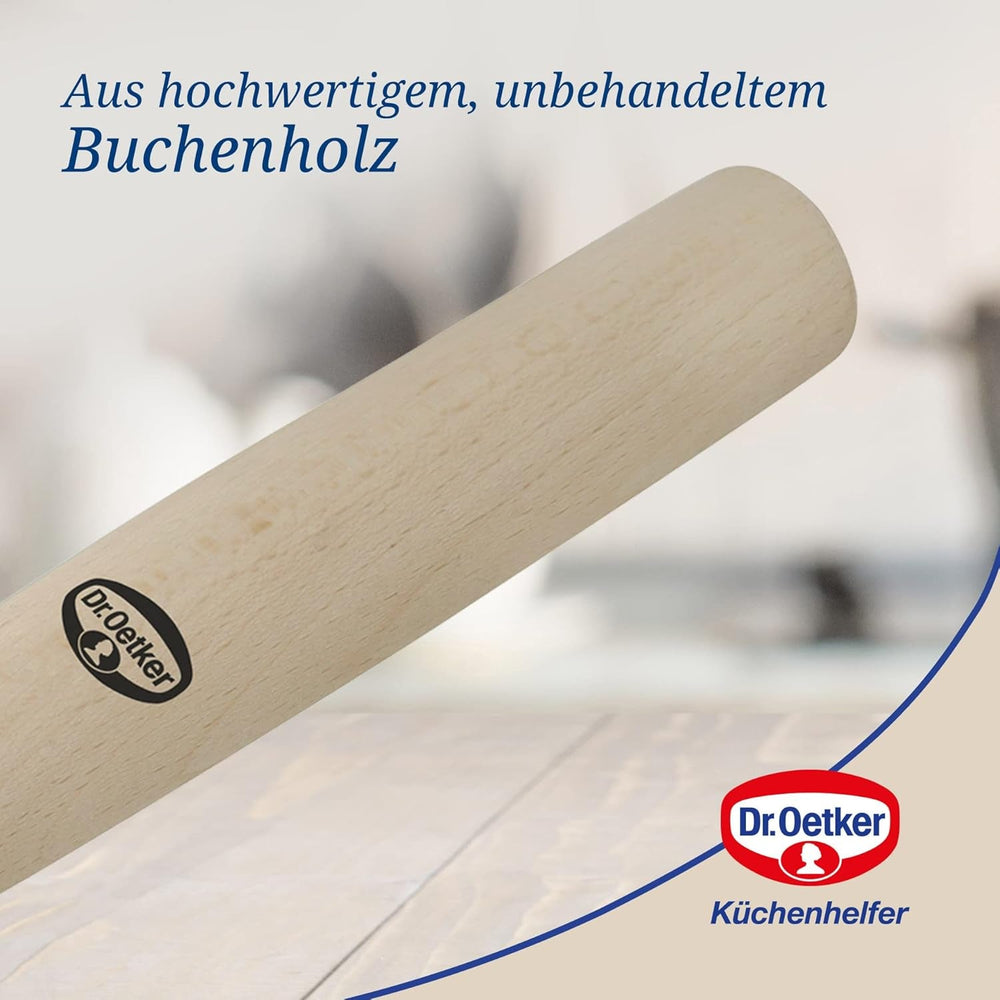 Sucitor din lemn Dr. Oetker – Sucitor din lemn de fag de înaltă calitate – Perfect pentru forme rotunde și pătrate – aprox. 18 x 7 cm, diametru rolă aprox. 4,5 cm