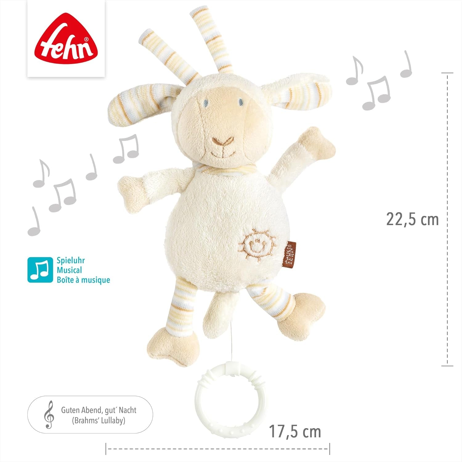 Fehn boîte à musique bébé somnifère mouton - peluche avec accessoire - chanson somnifère "Brahms berceuse" - jouet pour enfants pour le voyage et la maison - jouets musicaux pour bébés et enfants Bebe Naty Shop Toys
