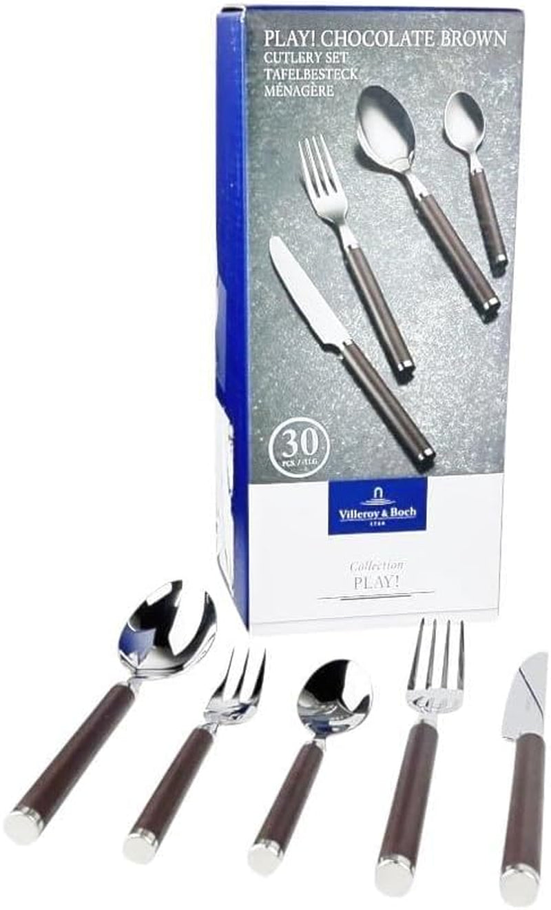 Villeroy Et Boch Play Couverts Marron Chocolat, pour 6 personnes maximum, 30 pièces, acier inoxydable, manche en plastique marron Cuisine Naty Shop