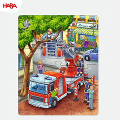 HABA Puzzle Pompiers - Ensemble de 3 pièces pour enfants à partir de 3 ans Puzzle en carton Police et Ambulance - Favorise la motricité fine et la concentration - 1302759001 Puzzle Naty Shop