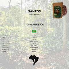 Santos | Café en grains 2500g - 100% Arabica du Brésil | pour expresso, cappuccino ou café filtré fort | Rôti omni | Café classique - l'introduction parfaite au café de spécialité