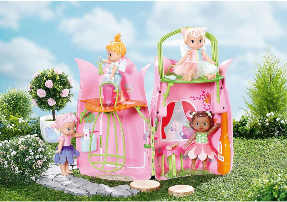 BABY Born Storybook Cottage, Maison de poupée pliante pour poupées de 18 cm avec table, cheminée, chaise longue et télescope, rose vert, 833803 Zapf Creation Dollhouses Naty Shop