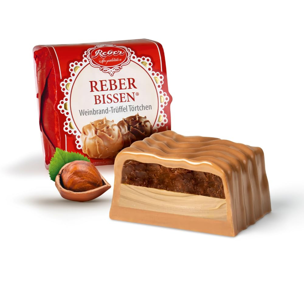 Reber Bites Tarte au Chocolat et aux Truffes, truffes au brandy sur nougat crémeux, enrobées de délicat chocolat au lait alpin, 40g (1 pièce)