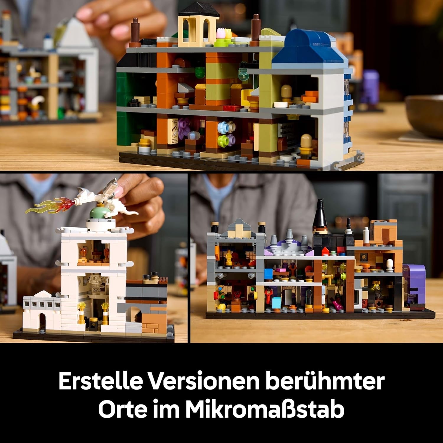 LEGO Harry Potter Die Zauberläden der Winkelgasse - Miniaturstraße zum Ausstellen - 12 Mikrofiguren zum Sammeln, inkl. Harry Potter, Draco Malfoy, Hermine Granger - Geschenk für Erwachsene 76444