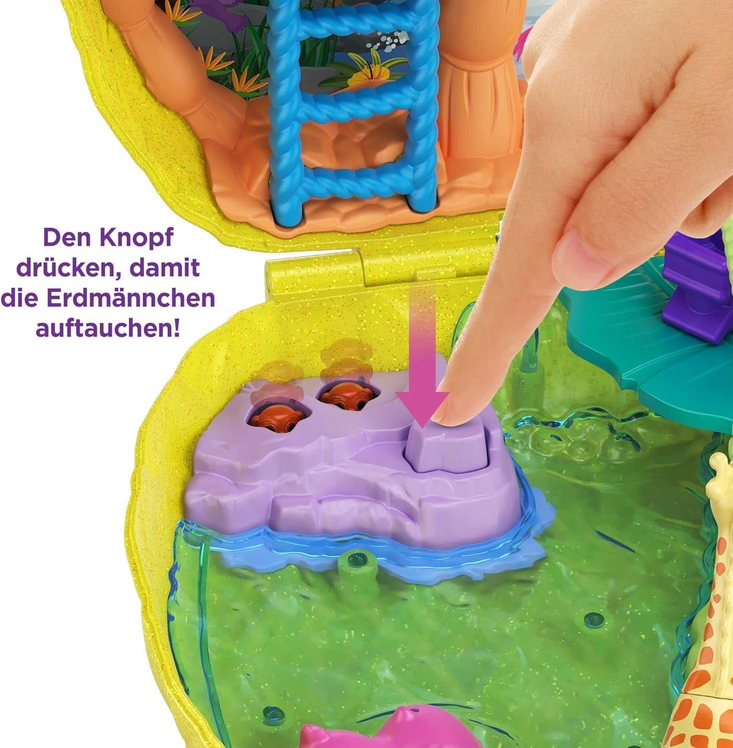 Polly Pocket GKJ64 - Boîte de poche portable en forme d'ananas avec 8 fonctionnalités amusantes, des poupées Polly et Purple, 2 accessoires et une feuille d'autocollants ; jouet pour enfants à partir de 4 ans Papusi Naty Shop