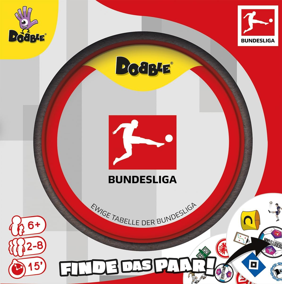 Dobble Bundesliga, jeu familial, jeu de cartes, 2-8 joueurs, à partir de 6 ans, 15 minutes, allemand