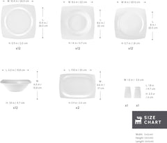 Karaca Jamie White Service de table pour 12, 52 pièces – Vaisselle élégante en porcelaine pour 12 | Comprend des assiettes, des tasses, des bols |