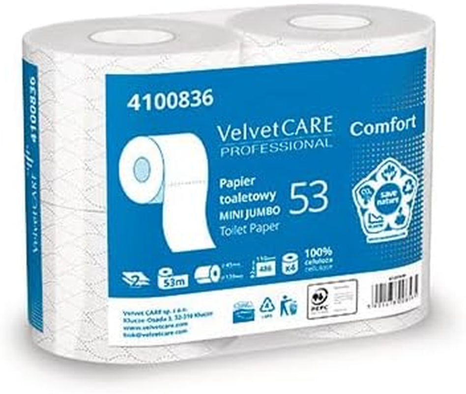 Papier toilette en cellulose confort, papier toilette 2 épaisseurs, 486 feuilles, 4 pièces, papier toilette blanc,