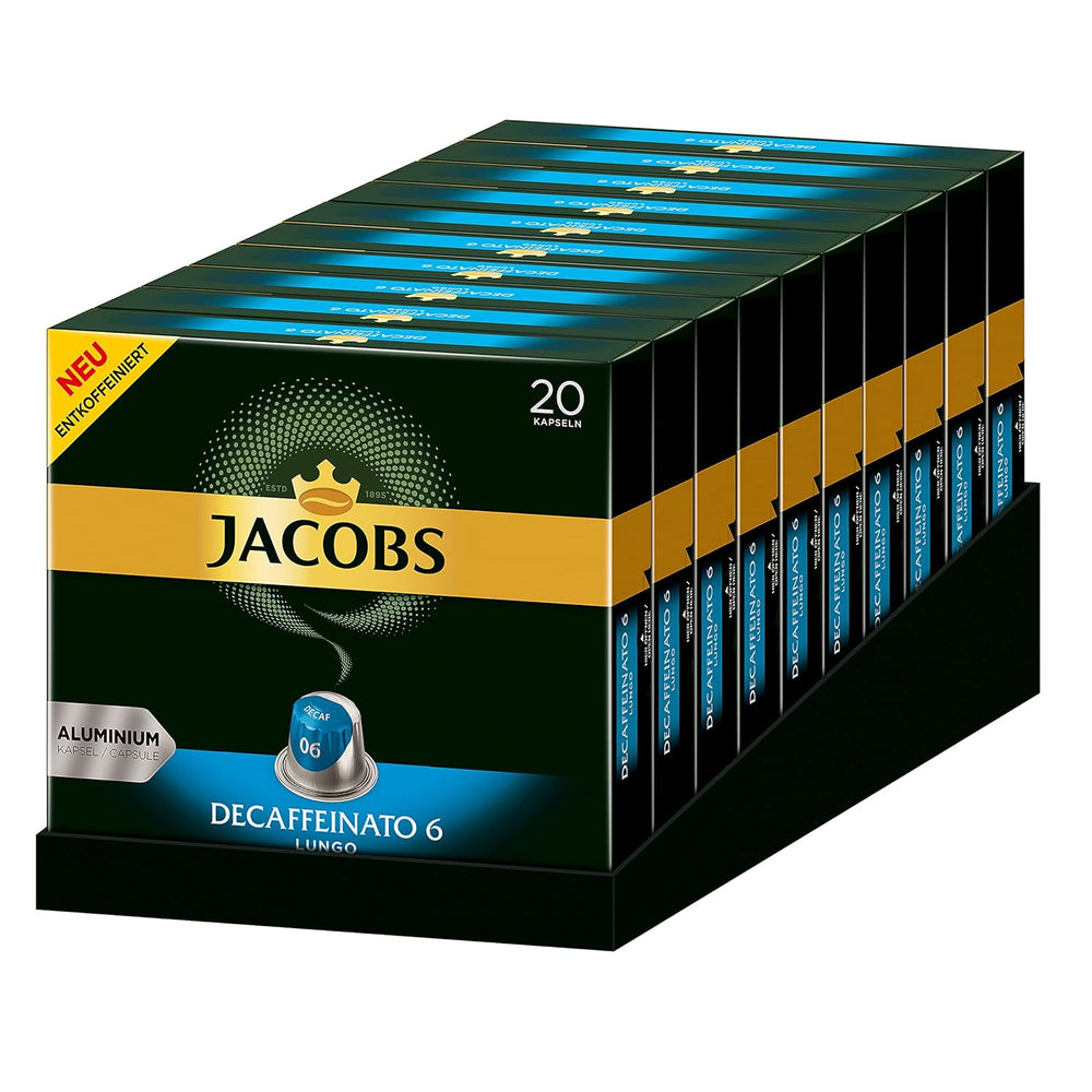 Jacobs Kaffeekapseln Krönung Crema, 10er Pack, 10 x 20 Getränke, 1040 g & Kaffeekapseln Lungo Decaffeinato- Intensität 6-200 Nespresso compatible Kapseln, 10er Pack, 10 x 20 Getränke