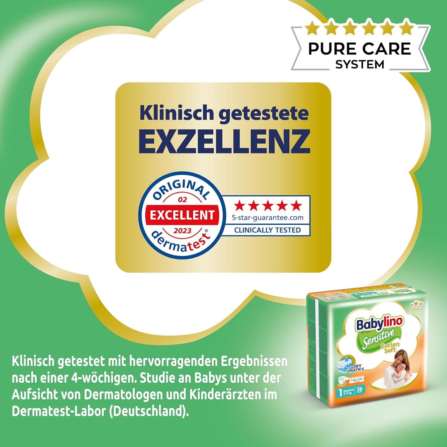 Couches bébé sensibles, taille 1, nouveau-né (2-5 kg), 26 pièces