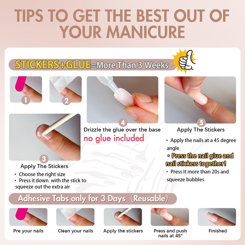 Ongles Chromés Autocollants - Colle Pailletée Brun Amande Moyen Sur Les Ongles Faux Ongles Pailletés Colle Sur Ongles Artificiels Ongles Acryliques Vernis Pour Femme 24 Pièces