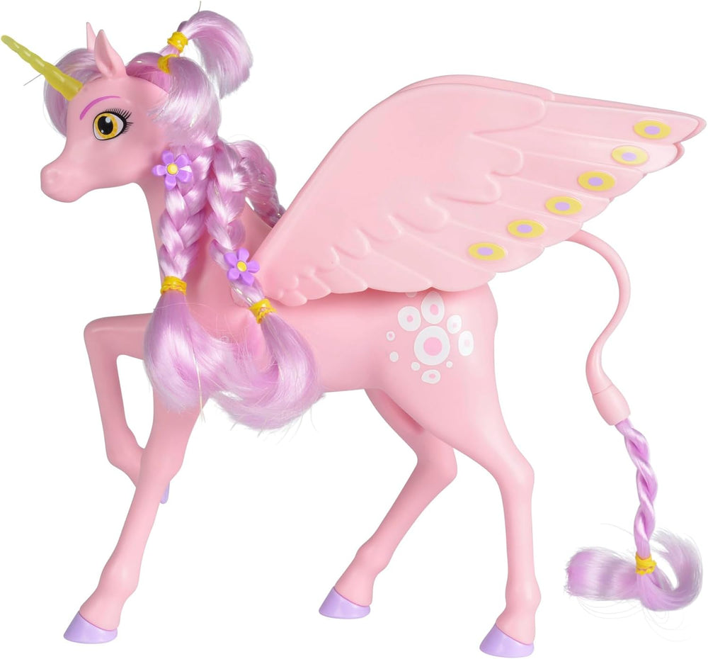 Simba 109480092 - Mia and Me Unicorn Kyara, avec ailes mobiles, pinces à cheveux et brosse coiffante, 20 cm, à partir de 3 ans, rose