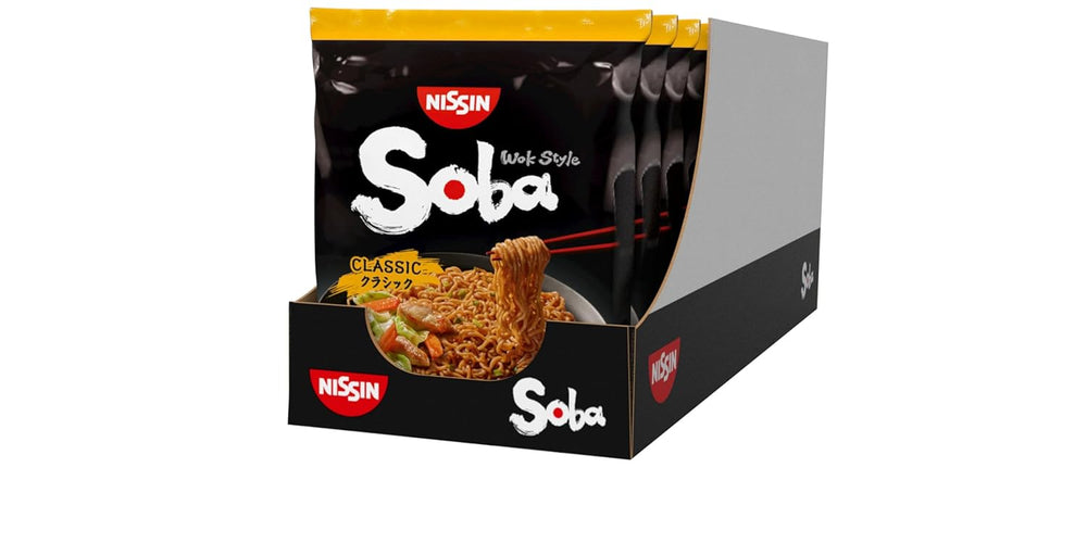 Nissin Bag Soba Noodles – Lot de 9 nouilles instantanées japonaises classiques style wok avec sauce Yakisoba, cuisine asiatique à cuisson rapide (9 x 109 g)