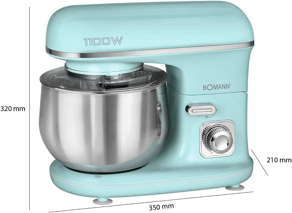 Bomann® Retro Küchenmaschine Zum Backen | Machine à tricoter 5L | Moteur Starker 1 100 W | Teigmaschine Inkl. Haken & Schneebesen | Retro Teigknetmaschine Spritzschutz Mit Nachfüllöffnung – KM 6030 CB Mint-Grün Mère et Enfant Naty Shop