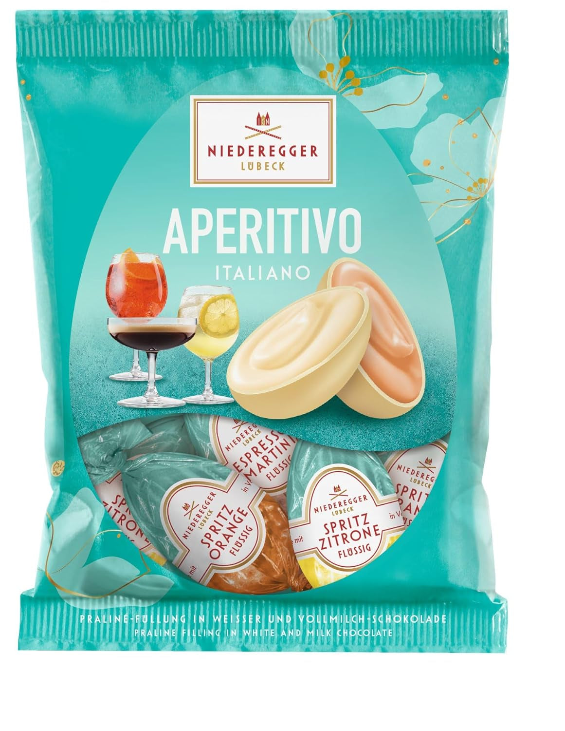 Niederegger | Œufs pralinés | Apéritif Italien | 1x87g | Œufs farcis aux saveurs Lemon Spritz, Orange Spritz et Espresso Martini | Enrobé de chocolat au lait et blanc | Cadeau de Pâques