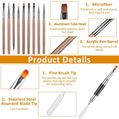 10 pièces Nail Art Pinsel Set, Braun Nail Art pinceaux Nailart Design Pinsel Nageldesign Pinselfür Gelnägelfür Heimwerker Maniküre Salon Zuhause Nailpinsel Set