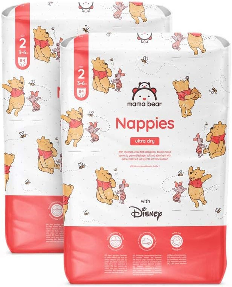 Marque Amazon : Mama Bear Disney Couches Ultra Dry, taille 3 (4-9 kg) – Boîte mensuelle, blanche, 172 unités (2 paquets de 86)