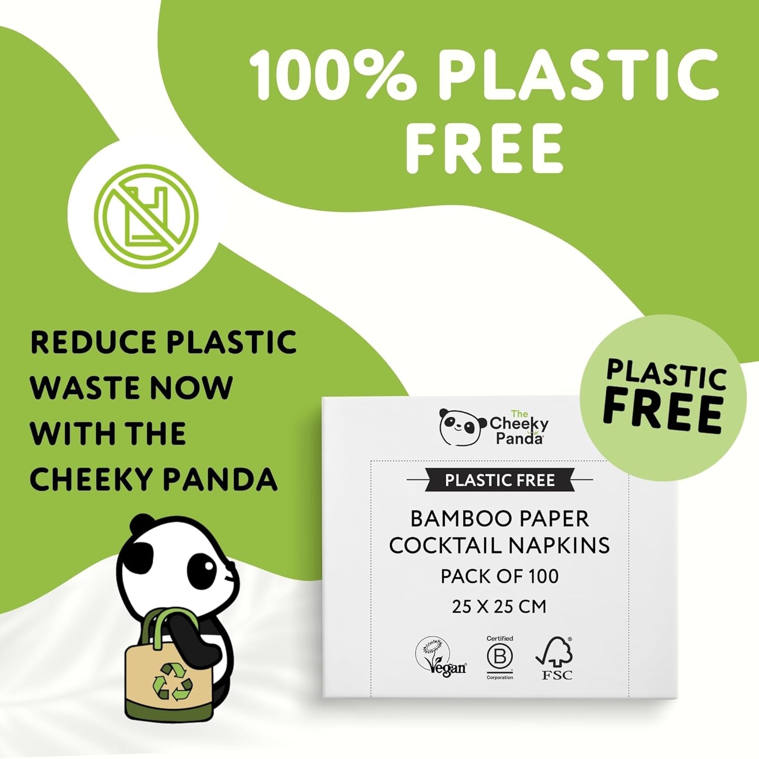 Les serviettes de cocktail en bambou Cheeky Panda | serviettes blanches 100 pièces serviettes en papier