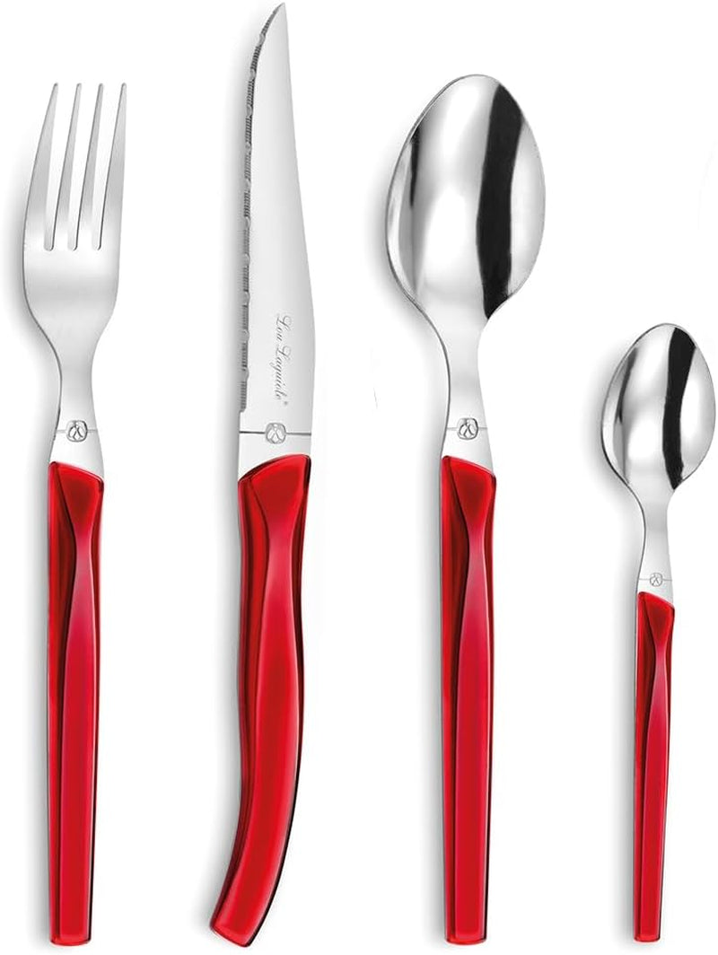 RISING SUN Ménagère 24 pièces pour 6 personnes en acier inoxydable 18/0 avec micro-dentelures Naty Shop