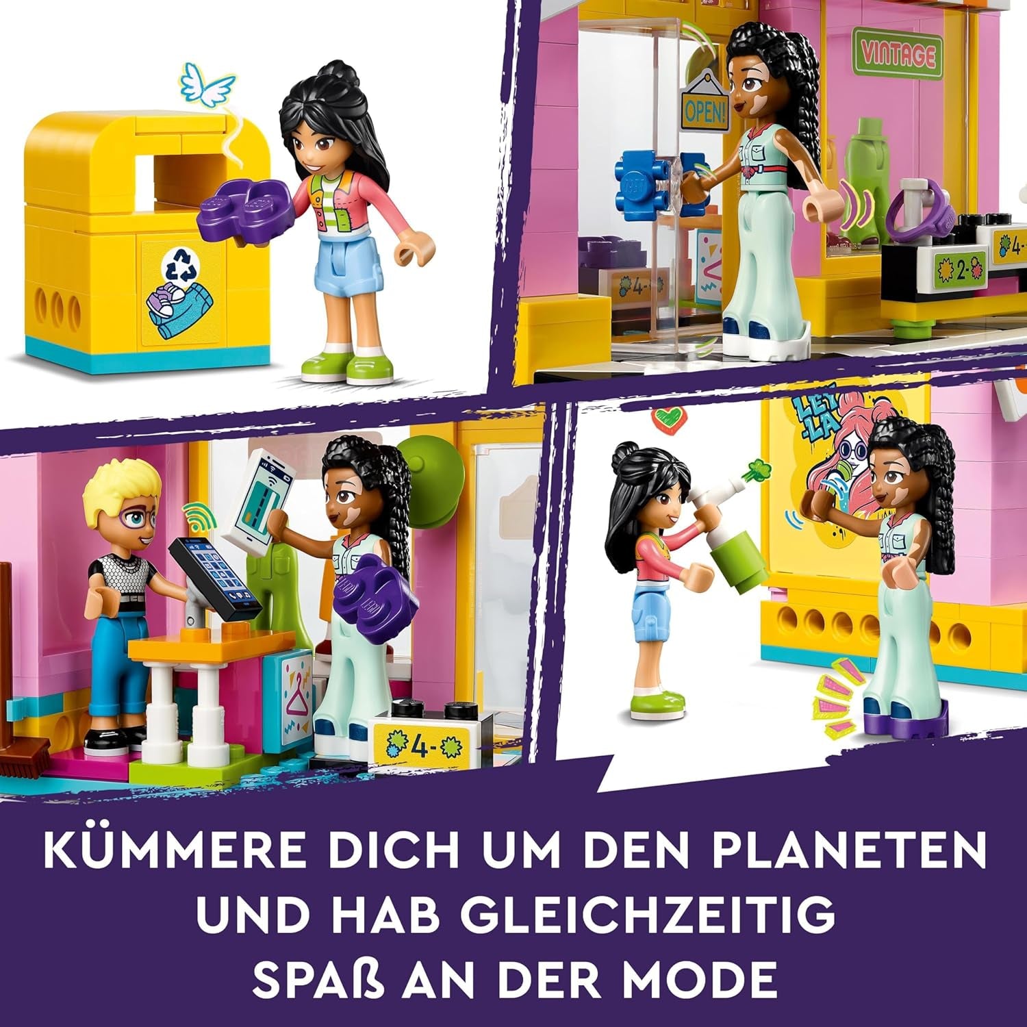 LEGO Friends Ensemble de construction de magasin de mode vintage pour enfants avec magasin de jouets, figurines et chat, modèle de jeu de rôle pour le développement socio-émotionnel, cadeau pour filles et garçons de 6 ans 42614 Jeux de construction Besuche den LEGO-Store