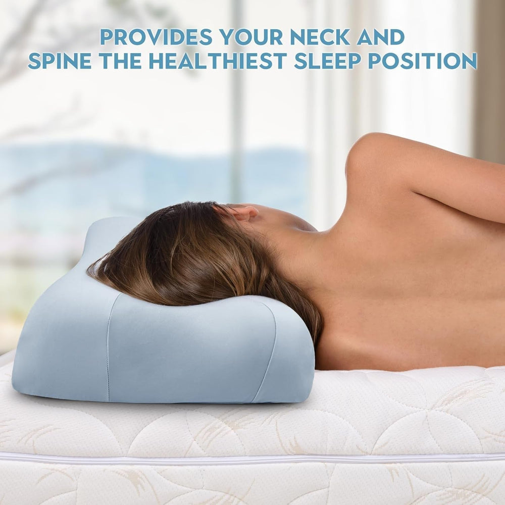 Royalisneeo Oreiller de beauté pour douleurs du dos, du ventre et des côtés Oreiller pour douleurs au cou et aux épaules Oreiller anti-rides Anti-âge en mousse à mémoire de forme Bleu (standard) Oreillers orthopédiques cervicaux Naty Shop