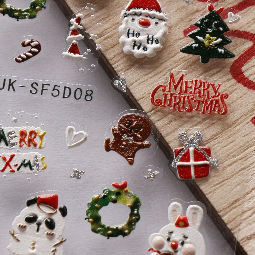 Autocollants pour ongles 3D de noël, 4 feuilles d'autocollants pour ongles 5D, stéréoscopiques, décorations, accessoires de conception d'ongles