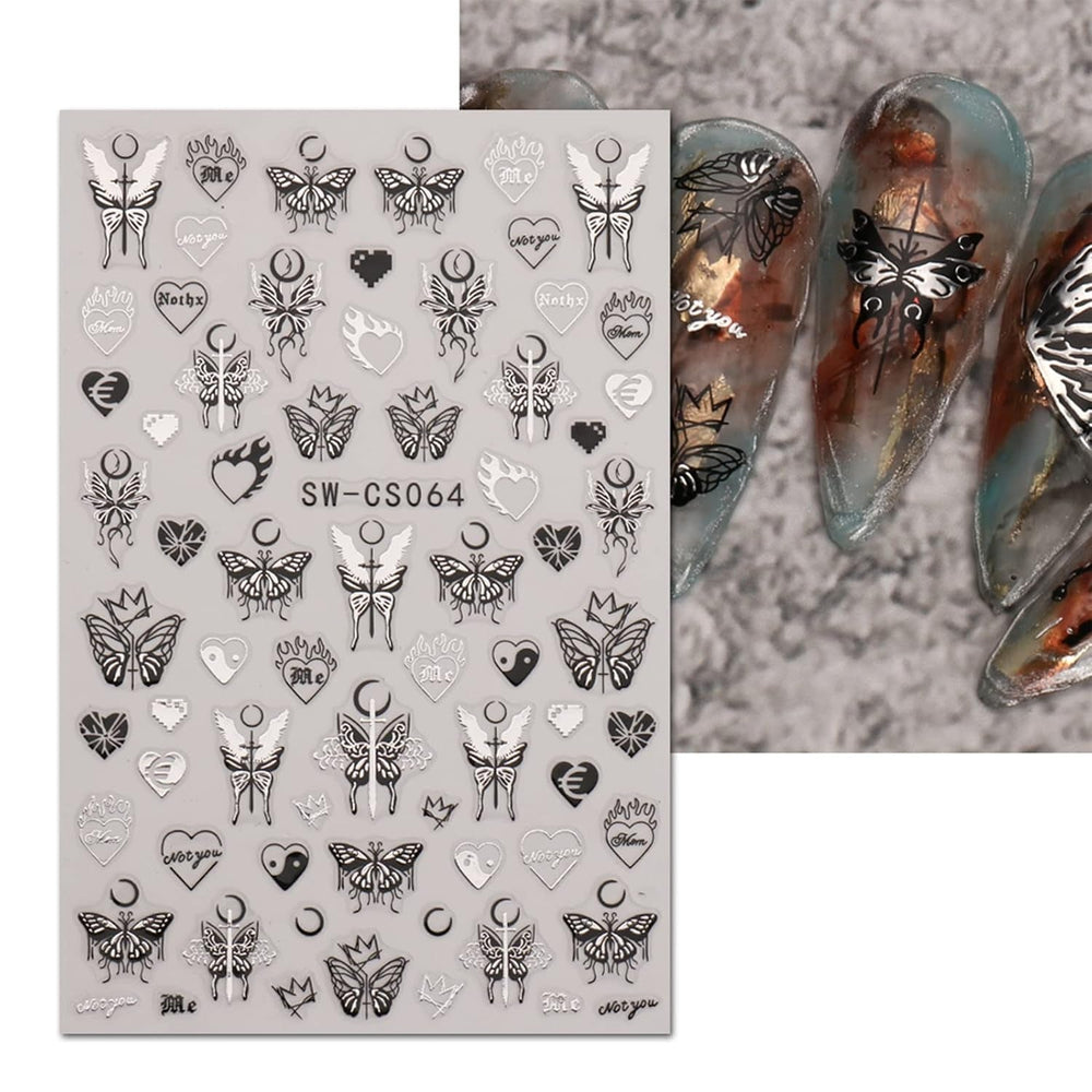 JMEOWIO Nagelsticker Schmetterling 9 Blatt Nail Art Sticker Selbstklebend Nagelaufkleber Mond Dekoration Nageldesign Zubehör