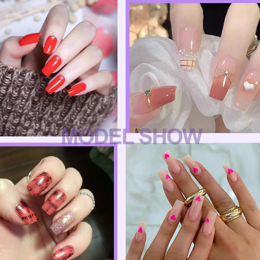 Lot de 504 faux ongles à couverture complète, 12 tailles, avec colle à ongles, ongles artificiels en acrylique avec boîte de rangement pour salons de manucure et bricolage à domicile (carré)