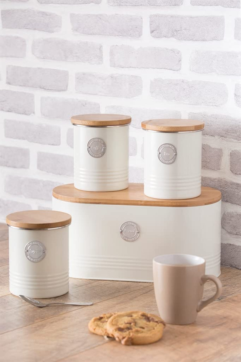 Collection LIVING, sucrier avec couvercle | pastel crème | boîte de rangement 1 L cuisine pour sucre | sucrier en acier avec couvercle | Bocaux de conservation hermétiques en bambou avec couvercles Naty Shop Boîtes de conservation des aliments