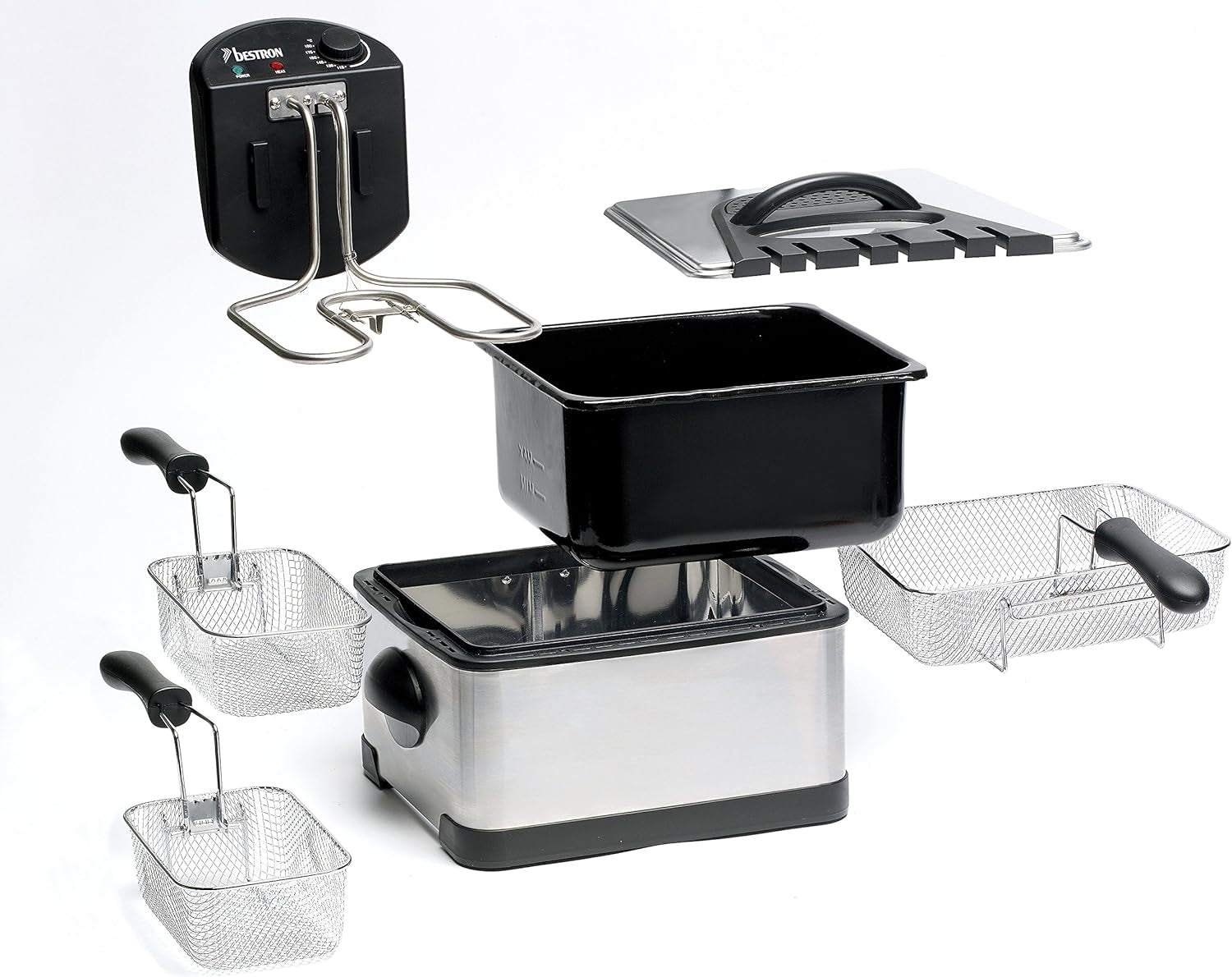 Friteuse à huile Bestron XL Avec 3 paniers à friture, Avec technologie de zone froide et réservoir d'huile amovible, 4 litres, 2000 W Électroménager Naty Shop