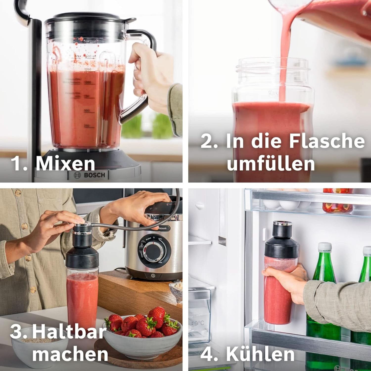 Bosch Vakuum-Standmixer Vitapower Series 8 MMBV621M, Starke Mixleistung, Vitaminschonende Zubereitung, 4 Automatikprogramme, Vakuum-Togo Flasche, 37 000 U/Min, 1000 W, Silver Mother and Child Naty Shop