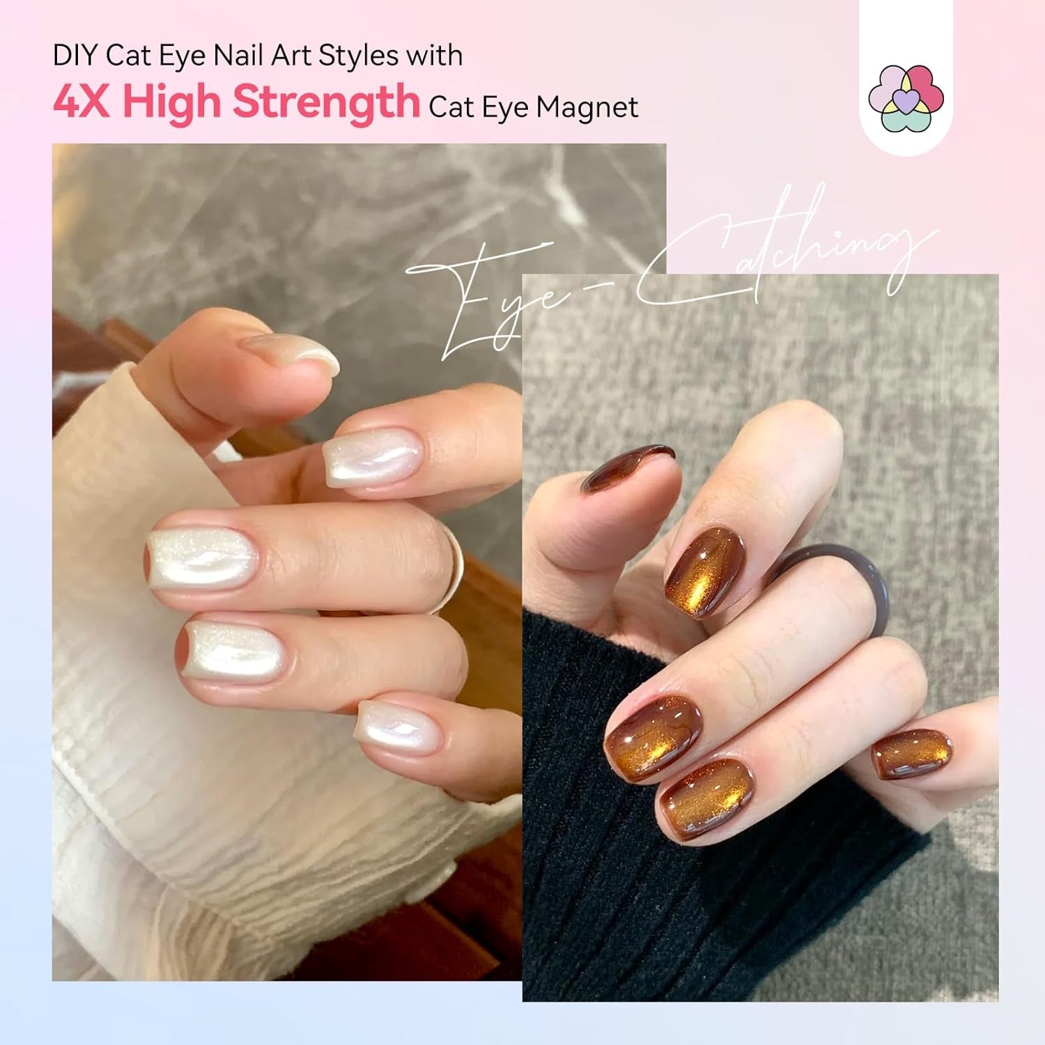 SAVILAND 4X Aimant œil de chat haut de gamme pour les yeux : Aimant 3 en 1 pour les yeux en perles rondes en néodyme N35 Aimant ultra puissant pour les yeux de chat Präzise 3S Formung Cat Eye Gel Aimant pour les yeux de chat