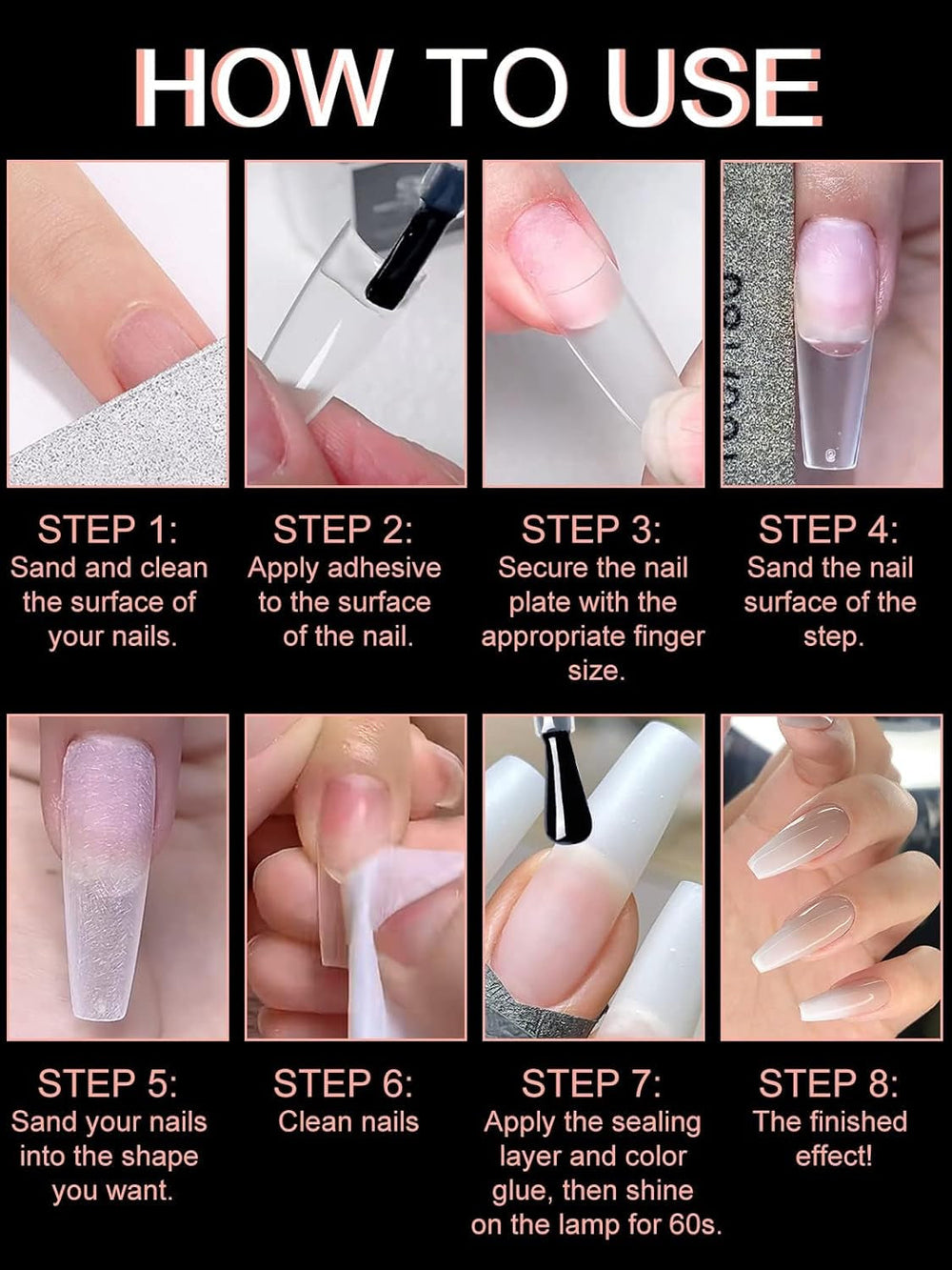 EBANKU 500 pcs Artificiel Faux Ongles Conseils Mat Doux Gel Clair Conseils Artificiels Ongles Conseils pour Extensions d'Ongles Faux Ongles Ensemble 12 Tailles-A