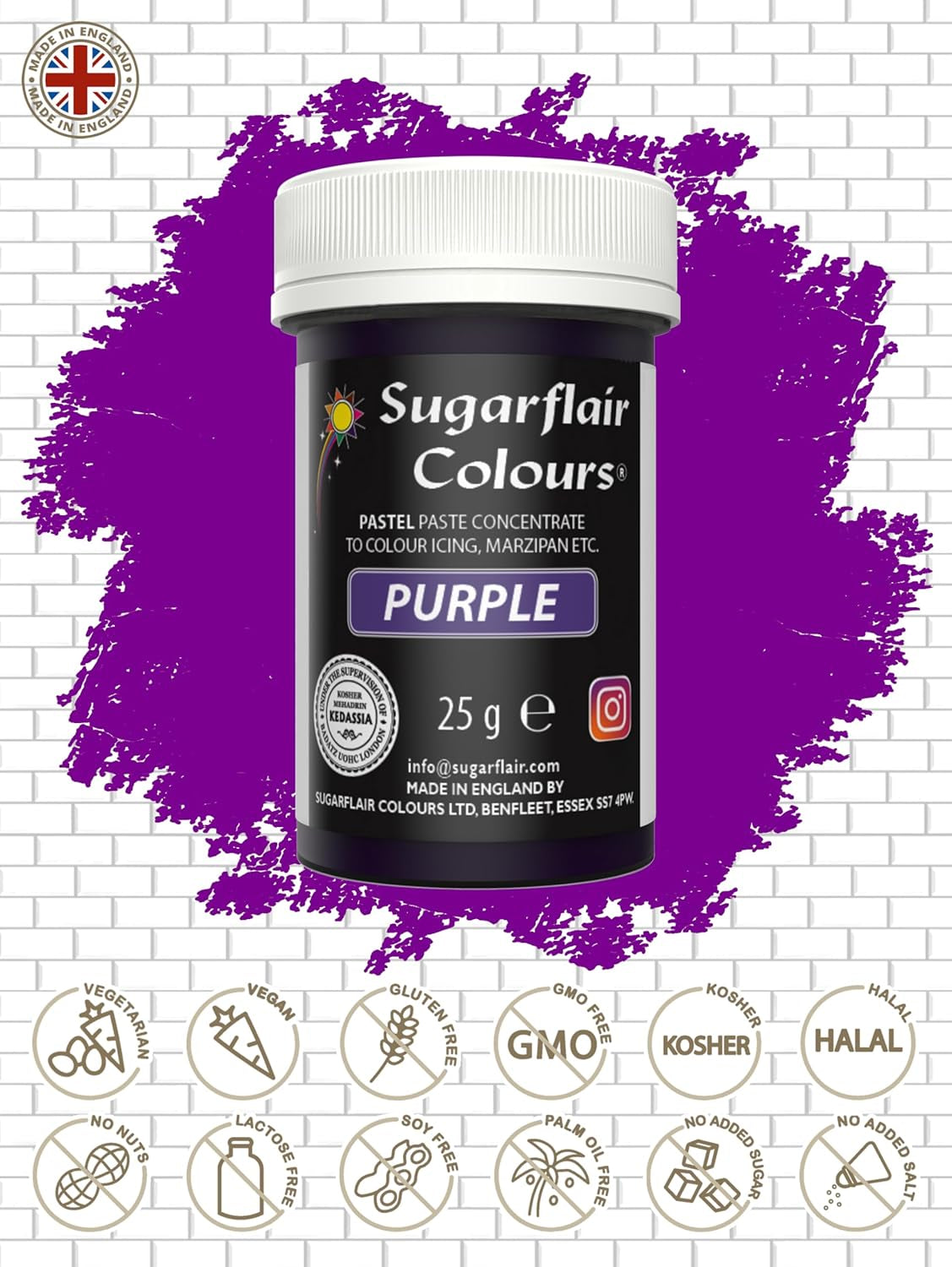Sugarflair Colorant Alimentaire pour Pâtes, Couleur Violet Pastel, Colorant Alimentaire pour Pâtes, Fondant et Massepain, Couleurs Concentrées Spectrales - 25g